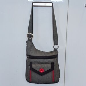 Jak's Fabric Shoulder/Crossbody Y2K Travel Messenger Bag Gray & Red